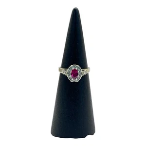 9ct 9k Yellow Gold Created Red Ruby And Diamonds Ladies Ring Size O1/2. New - Picture 1 of 9