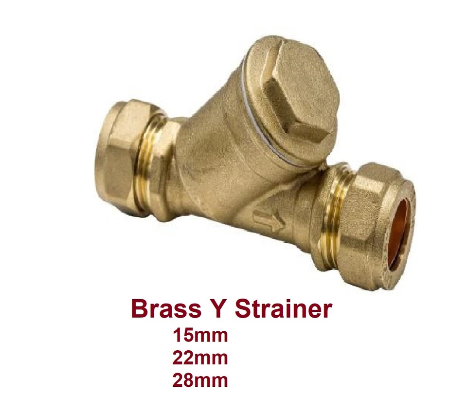 Brass In-Line Y Strainer / Filter 15mm, 22mm, 28mm Compression Nut & Olive