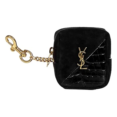 NUEVO Saint Laurent Jamie YSL Llavero Cubo Cuero Estampado Cocodrilo Negro 669964 Foto 1 de 3