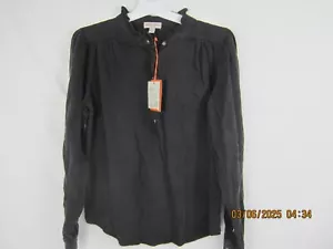 Knox Rose Women's Black Long Sleeve 1/2 Button Up Ruffled Blouse M - Picture 1 of 13