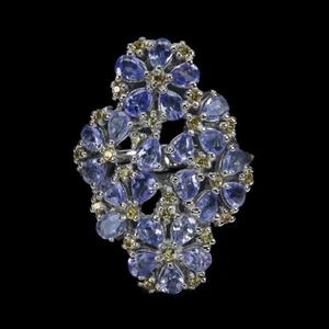 Anello In Argento Sterling 925 Con Tanzanite E Zaffiro Naturale Gemma Misura 9 - Foto 1 di 14