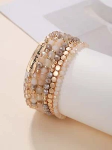 6pcs/set Champagne Gold-tone Beaded Bracelet Fashion Jewelry Accessories for - Picture 1 of 7