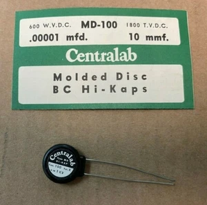 NOS Centralab Type MD Molded Disc Ceramic BC Hi-Kaps, MD-100, 10 MMF 600VDC - Picture 1 of 4