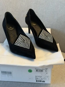 Authentic Balmain Black Crystal Embellished Suede Pointed Toe Shoes Pumps - Picture 1 of 9