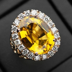 Sparkling Vivid Yellow Citrine 11Ct 925 Sterling Silver Rose Gold Plated Rings - Picture 1 of 8