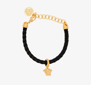 NWT Versace La Medusa Gold Tone Goddess Black Braided Leather Bracelet - Picture 1 of 10