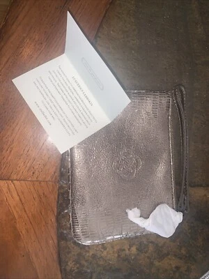 Bolso de Maquillaje STELLA & DOT Dorado/Estaño/Bronce Metálico Piel de Cordero Cuero Cutch Nuevo Foto 1 de 3