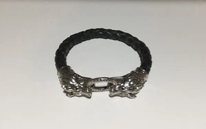 Thomas Sabo Double Dragon Head Bracelet Sterling Silver &Leather - Picture 1 of 8