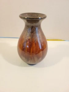 Vintage 4" Pottery Bud Vase Brown Green Gold Drip Glaze Metallic Shimmer - Picture 1 of 8