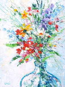 Meadow Flowers Original Oil Painting Impasto 8"x6" Modern art Wildflowers - Picture 1 of 7