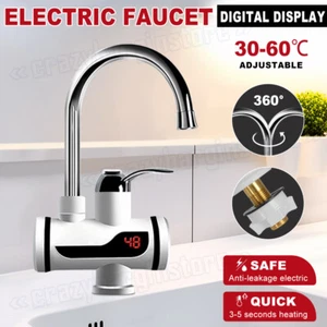 360° Electric Instant Hot Water Heater LED Faucet Tap Bathroom Kitchen Fast Heat - Picture 1 of 12