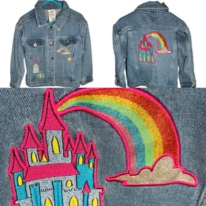 Disney Jean Denim Jacket Girls Size 4 Magic Kingdom Castle Rainbow - Picture 1 of 13