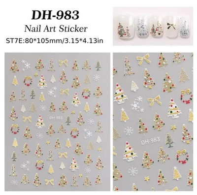 Christmas Nail Art Stickers Gold White Festive Xmas Tree Snowflake Star DH-983 - Image 1 of 2