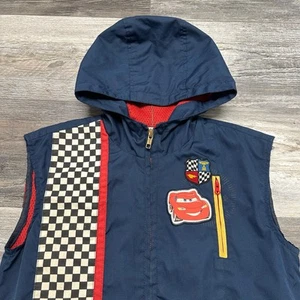 VTG Y2K Disney Store Cars Lightning McQueen Navy Boys S Zip Hooded Vest Racing - Picture 1 of 9