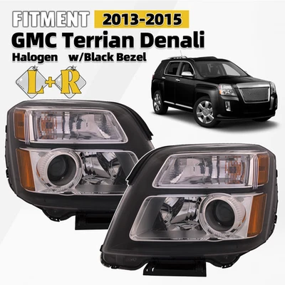 For 2013-2015 GMC Terrian Denali Halogen Headlight Black Bezel Left+Right Pair Foto 1 de 4