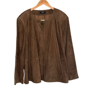 Giacca cappotto pelle marrone TALBOTS DONNA NUOVO CON ETICHETTE top bottoni scamosciati TAGLIA PLUS 24 - Foto 1 di 7