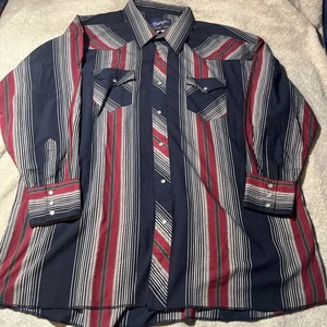 Vintage Wrangler X Long Tails 20-36 Tall Pearl Snap Shirt Langarm Taschen - Bild 1 von 8