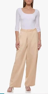 DKNY Anzughose hoher Bund weites Bein beige Damen Petites 14P gefüttert neu  - Bild 1 von 18