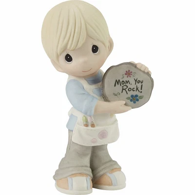 Precious Moments "MOM, YOU ROCK" Blonde Boy Bisque Porcelain Figurine NIB