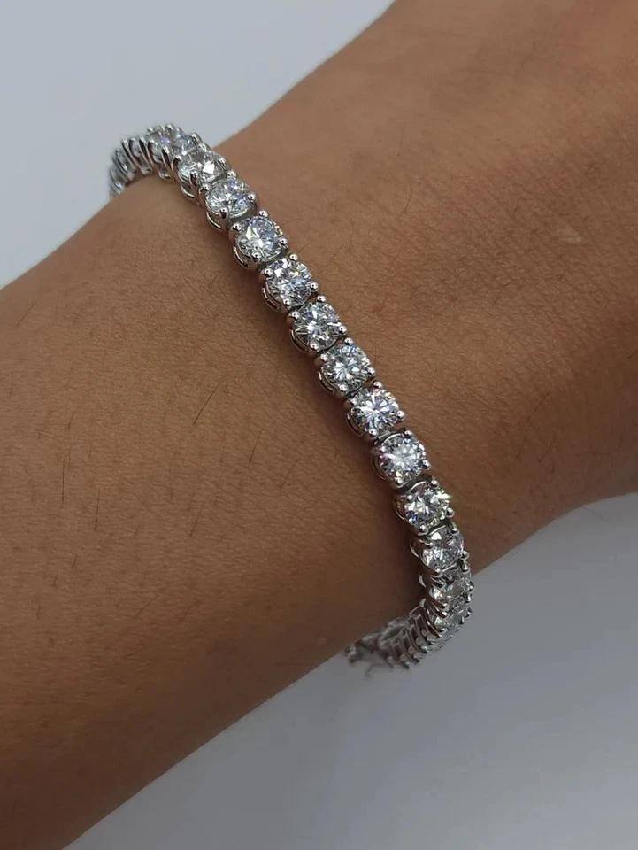 Brazalete de tenis para mujer G/VS 7 quilates TW diamante redondo oro blanco de 14 quilates embalaje original 7" cultivado en laboratorio Foto 1 de 4