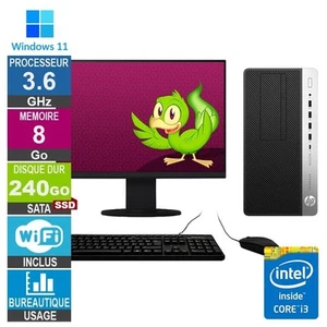 HP EliteDesk 800 G4 TWR i3-8100 3.60GHz 8Go/240Go SSD Wifi W11 + Ecran 24 - Afbeelding 1 van 1
