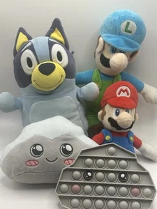 Random Kids Plush Lot Of 5 Cartoon Characters Bluey Mario Luigi Rocky Lanky box - Picture 1 of 5