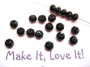 20 x JET BLACK OPAQUE CRYSTAL GLASS RONDELLE BEADS FACETED 6MM x 4MM DONUT - Picture 1 of 1