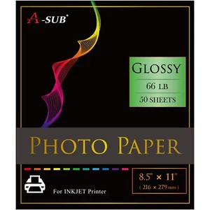 A-SUB Premium Photo Paper 8.5x11 Glossy 66lb Inkjet Printer 50PK 250gsm - Picture 1 of 11