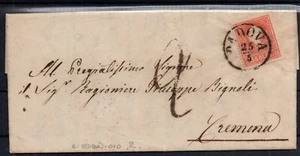 1861 LOMBARDO VENETO 5S ISOLATO SU BUSTA annullo rosso CREMONA P. 7 - Foto 1 di 2