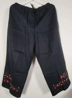 Style & Co. Womens Linen Embroidered Black Cropped Pants Large High Rise Casual - Image 1 of 4