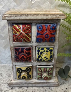 Pier 1 Wooden 10” Apothecary Cabinet Ceramic Drawers For Spices Tea Jewelry - Imagen 1 de 15
