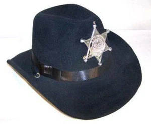 2 KIDS BLACK VELVET SHERIFF HAT W BADGE cowboy headwear COP NEW children boys - Picture 1 of 1