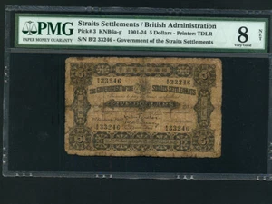 Straits Settlements:P-3,5 Dollars, 1901 * RARE * PMG VG 8 NET * - Picture 1 of 2