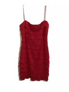 Vestido rojo acanalado con volantes 100 % seda Zola Ice talla 10 $238 - Imagen 1 de 8