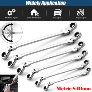 6X 180 Rotate Ratcheting Wrench Kit Flex-Head Double Box End Pouch Metric 8-19mm - Picture 1 of 16
