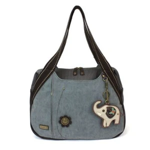 New Chala Handbag Bowling Zip Tote Large Bag Pleather Indigo Blue Elephant gift - Picture 1 of 4