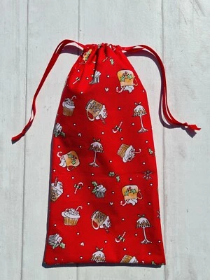 Рождественский подарок сумка ткани красный Xmas пудинг хлопок многоразовый Eco шнурок надежном - Изображение 1 из 2