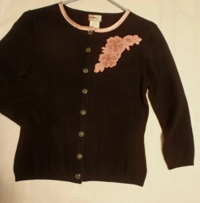 Suéter Heart Soul Juniors Grande Botón Frontal Negro Rosa Mangas 3/4 Nuevo con Etiquetas Foto 1 de 4