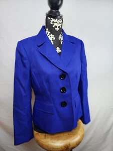 Kasper Womens 10 Cobalt Blue Blazer Pocket Notch Lapel Button Coat Professional - Picture 1 of 16