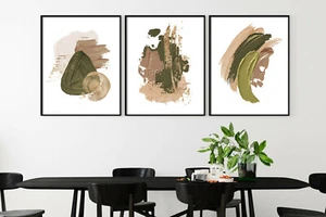Abstract wall prints, green brown blush abstract prints, abstract wall decor - Picture 1 of 13