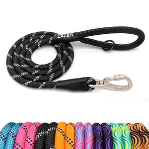 Rope Dog Leash Reflective Heavy Duty Lead with Carabiner Black 6FT - Picture 1 of 7