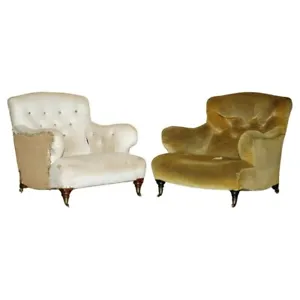 More details for pair of original victorian howard &amp; son&#039;s bridgewater armchairs for reupholstery