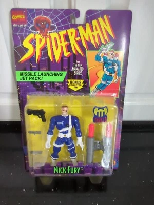 Vintage 1995 Spider Man Animated Series Nick Fury Action Figure , collector pin - Image 1 of 3