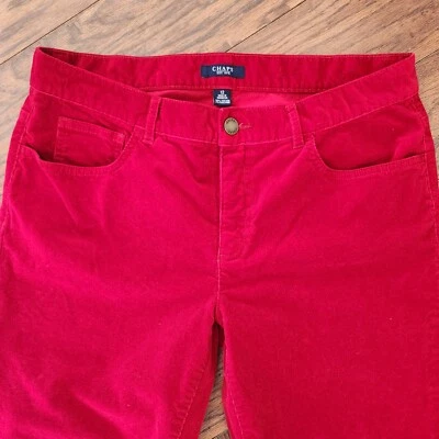 Pantalones de pana de terciopelo rojo CHAPS para mujer 12 piernas rectas 5 bolsillos festivos Foto 1 de 4