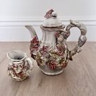 Vintage 2 PCS Autumn Harvest Tea Set Teapot & Creamer Painted 3D Leaves Acorns