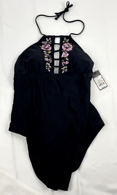 Traje de baño para mujer Bikini 1 pieza con tiras NEGRO SÓLIDO FLORAL por MOSSIMO talla XL Foto 1 de 4