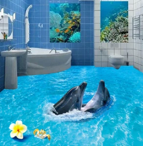 3D Two Dolphins 88 Floor WallPaper Murals Wall Print Decal AJ WALL CA Lemon - Picture 1 of 6