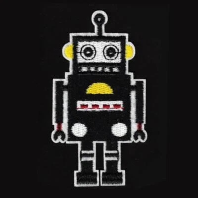 ROBOT IRON ON PATCH 3.125" Black Yellow Kids Clothes Backpack Hat Embroidered - Image 1 of 2