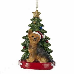 Yorkshire Terrier Yorkie Usando Sombrero de Santa con Adorno de Árbol de Navidad Nuevo - Imagen 1 de 4