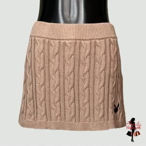 Playboy Pacsun MEDIUM Cable Knit Bodycon Mini Skirt Sweater Tan Brown Fall Boho - Picture 1 of 8